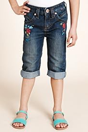 Autograph Cotton Rich Floral Embroidered Cropped Jeans