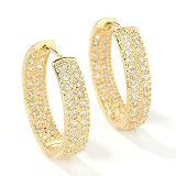 Sterling Silver / Platinum or 18K Plated Pave Cubic Zirconia Hoop Earrings