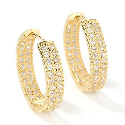 Sterling Silver / Platinum or 18K Plated Pave Cubic Zirconia Hoop Earrings