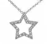 Sterling Silver Wide Star CZ Rimmed Pendant with Chain