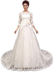 Satin/Tulle Lace  Dress with a Chapel Train  With a Sash 