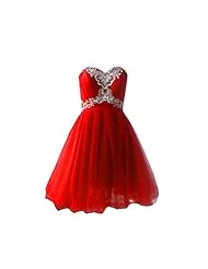 A-line Beaded Crystals Crystal Lace-Up Sequined Knee Length Short Polyester/Tulle Corset   Waistline Prom Dress 