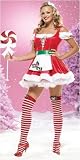 Christmas Sexy Miss Santa Claus Dress Outfit Costume Red Peasant Top Peppermint Candy Apron