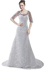 Elbow Length Sleeves  Lace Satin Wedding Dress  With a Bow(s)
