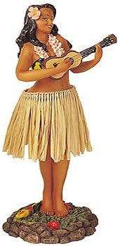 HawaiianKineGifts Dashboard Hula Girl - Playing The Ukulele Natural Skirt