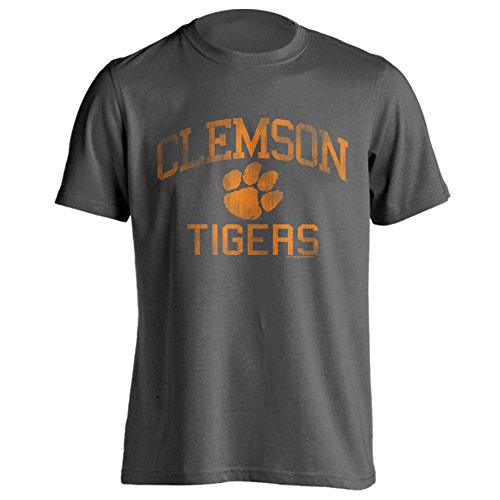 Clemson University Tigers Distressed Retro Logo Tiger Paw Ash Heather Short Sleeve T-Shirt