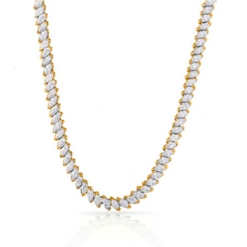 Bling Jewelry Gold Vermeil Sterling Silver Marquise Diamond CZ Tennis Necklace