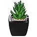 MyGift Set of 3 Modern Square Black Ceramic Artificial Succulent Planter/Mini Faux Potted Plants