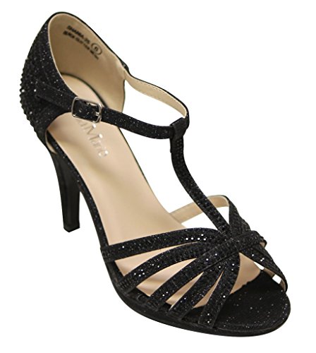 Bella Marie Shania-25 Women's peep toe rhinestone glitter strappy dance sandals