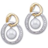 0.16 Ct.T.W. Round Brilliant Cut Diamonds, 14Kt. Two Tone Gold, Two Round White Akoya Pearls. Diamond and Akoya Pearl Earrings