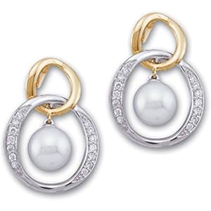 Two Tone Array Akoya Pearl and Diamond Earrings
