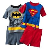 Batman & Superman Boys Summer 4-pc. Pajama Set