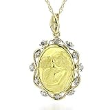 10kt Gold Mother Holding Child Diamond Accented Oval Pendant with 18 Chain