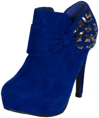 Dami-1! By RCK Bella Almond Toe Side Jeweled Ankle Bootie with Side Zipper, royal blue faux suede, 6 M