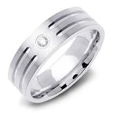 .08ct 14K White Gold Dual Grooved Diamond Wedding Band