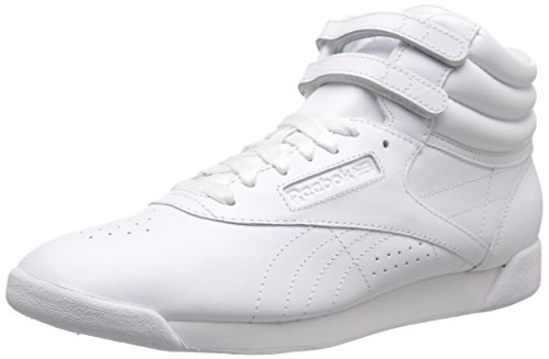 Reebok Women's Freestyle Hi Lace-up Fashion Sneaker,White/White/White,9 M US
