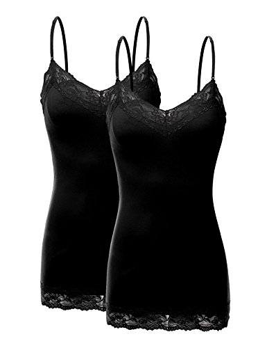 2 or 4 Pack Bozzolo Women's Junior and Plus Adjustable Spaghetti Strap Lace Tank Top