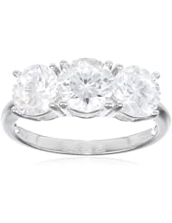 Platinum Plated Sterling Silver Round Simulated Diamond Yesterday, Today, Tomorrow 3-Stone Ring