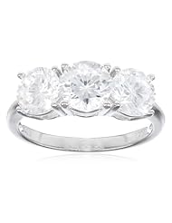 Platinum Plated Sterling Silver Round Simulated Diamond Yesterday, Today, Tomorrow 3-Stone Ring