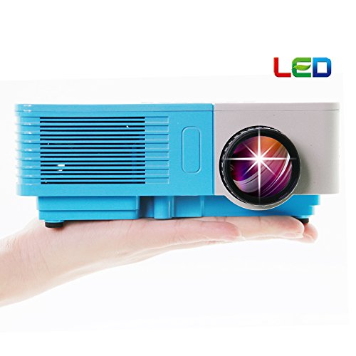 EUG 500D+ Mini LED Home Theater Cinema Projector HD 1080p Portable Multimedia LCD Video Image System 100 Lumens For Iphone Laptop PC Home Theater Games With USB SD HDMI VGA AV TV Port (Pocket Gray-Blue)