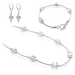 Made with Swarovski Elements® .925 Sterling Silver Clear AB Crystal Bracelet Earrings Necklace Set 14" 16" 18" 20" 22" 24" Long