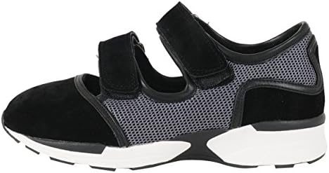 Women's Faux Suede Velcro Strap Sneakers Cutout Korean Kpop Fashion Shoes (240mm [US 7], Black)