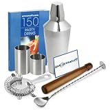 from BAR@drinkstuff Manhattan Cocktail Shaker Set by BAR@drinkstuff | Home Cocktail Set with Manhattan Cocktail Shaker, Book, Hawthorne Cocktail Strainer, Muddler, Twisted Mixing Spoon, 25ml Thimble Bar Measure & 50ml Thimble Bar Measure