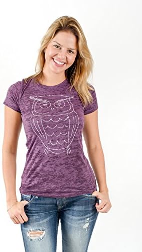 Think Positive Apparel Owl Women's Burnout T-Shirt, Plum, XL FBA