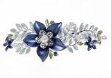 Blue Flower Leaf Blossom Crystal Hair Barrette