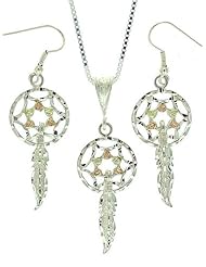Beautiful! Sterling-silver Yellow-gold Black Hills Gold Dream Catcher dangle-earrings & Pendant