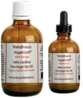 Watts Beauty ArganGoldTM 100% Pure Raw, Cold Pressed Argan Nut Oil For Hair & Body Combo Set - Morocco