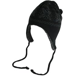 SKI SKATE 2 ply KNIT HAT TROOPER TRAPPER FLAPS * BLACK and Gray - SMALL and MEDIUM