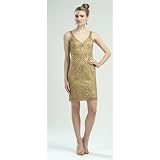 Sue Wong Womens Size 0-14 Gold Pencil Beaded Sleeveless Cocktail Dress
