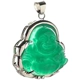 18k Gold Plated Green Jade Laughing Buddah Pendant with FREE 925 Sterling Silver Pendant