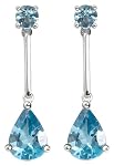 14k White Gold Swiss Blue Topaz Teardrop Earrings