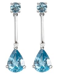 14k White Gold Tear-Shaped Swiss Blue Topaz Drop Earrings