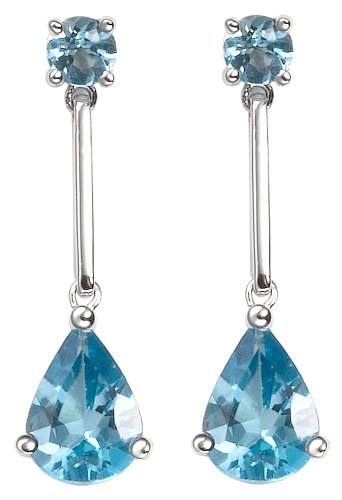 14k White Gold Swiss Blue Topaz Teardrop Earrings