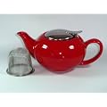 3041 Teekanne Rot mit Metalldecke und Sieb Porzellan handbemalt 0,7 ltr