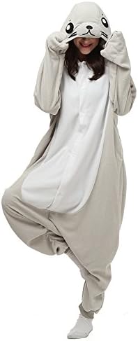 Unisex Adult Carnival Cosplay Animal Onesies Pajamas kigurumi Halloween Costume (S (145cm-155cm), seal)
