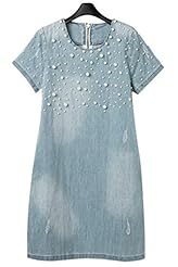Above the Knee Short Beaded Natural   Waistline Mini-SILHOUETTEShort Sleeves Sleeveless Cotton/Denim General Print Mini Dress 