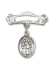 Sterling Silver Baby Badge with St. Felicity Charm and Arched Polished Badge Pin