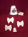Red Roses Ceramic Bell Windchime - Charming Cottage Style Outdoors Decor Ornament with Dangling Bow Wind Chimes and Miniature Bell - Cream Color - B001GXI8X6