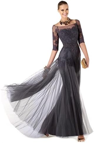 IBEAUTY DRESS Lace Embroidered One Shoulder Long Slim Prom Dress Grey US 16