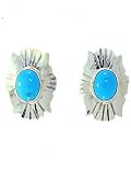 Beautiful! Sterling-silver &Turquoise Sleeping Beauty Navajo Concho Style Stud-earrings