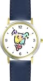 Multicolor Dog - WATCHBUDDY&reg; DELUXE TWO-TONE THEME WATCH - Arabic Numbers - Blue Leather Strap-Women's Size-Small