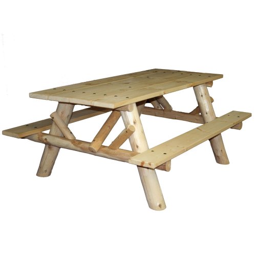 Lakeland Mills CFU232 Cedar Log 6-Foot Picnic Table with Attached Benches, Natural