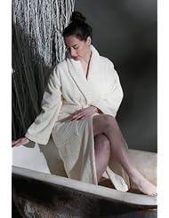 Home: Luxury 550 Gsm Classic Turkish Towels Low Twist Cotton Terry Bathrobe (Spa, Gym, Men, Women) Made in Turkey (Small, Ivory) - Salbakos