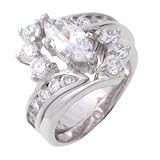 SilverBin Sterling Silver Bridal Set Bypass Style Marquis Cut Ring with Cluster CZ Accents