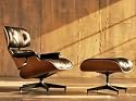 Eames Lounge Chair Recliner Lounger and Matching ottoman - Black Leather - Cherry Wood Finish
