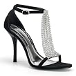 4 Inch Women's Sexy Strappy Sandals Shoes High Heel With Rhinestones Black Nubuck